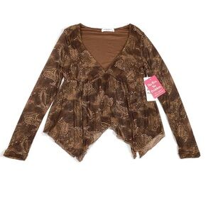 Good Days Project Paisley Print Sheer Peplum Top With Built in padding Jrs Med